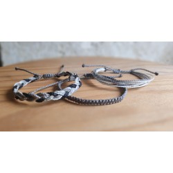 Ensemble bracelets, lot de 3 - Gris, Micro-macramé